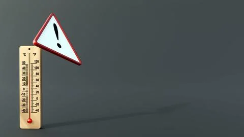 An analog thermometer and a triangular warning sign. Stock Illustration