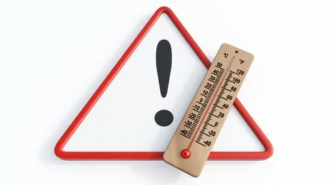 An analog thermometer and a triangular warning sign. Stock Illustration