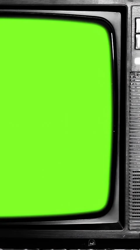 Analog TV With Green Screen Display, Vintage Interior, Zoom In - 4K Vertical 스톡 동영상 328130209