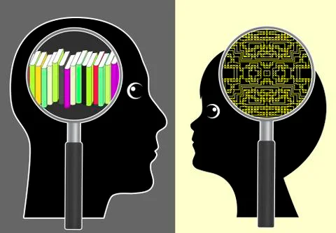 Analog versus Digital Brain Stock Illustration