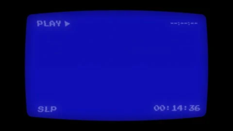 Analog VHS Blue Screen Overlay with Time Counter and Play Icon Stock Footage 315616879