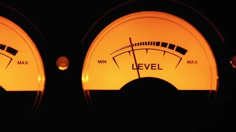 Analog Vintage Dial Indicator of Sound Signal Level. VU meters. Classic Vintage Stock Footage 121237144