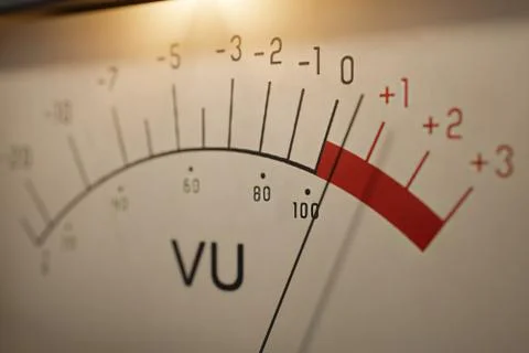 Analog VU meter measuring volume level of sound. 3D rendered illustration. Stock Photos