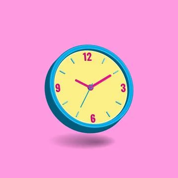 Analog wall clock isolated on pastel pink background. concept of time. mini.. Stock Illustration