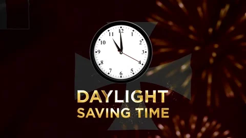 Analog wall clock showing daylight saving time change concept with golden g.. Stock Footage 346541205