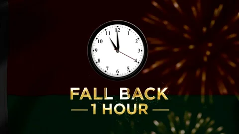 Analog wall clock showing daylight saving time fall back one hour concept w.. Stock Footage 346541956