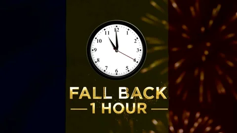 Analog wall clock showing daylight saving time fall back one hour concept Video stock 346541960