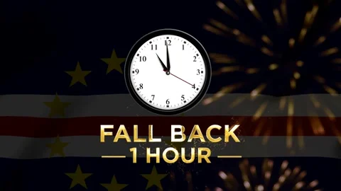 Analog wall clock showing daylight saving time fall back one hour concept Vídeos de archivo 346541968