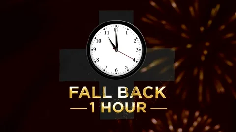 Analog wall clock showing time adjustment for fall back one hour daylight s.. 스톡 동영상 346541977