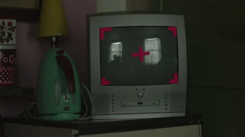 ANALOGUE TV WITH TRACKING MARKS ON SCREEN Stock Footage 141646673