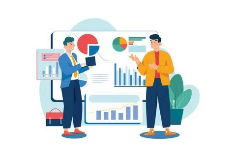 Analyse der Daten Business Activities Illustration concept. Flat illustrat... Stock Photos