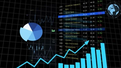 ANALYSING DATA banner showing, finance HUD updating list growing bars tracing Stock Footage 335761723