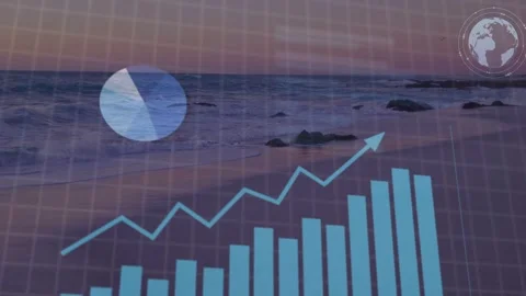 ANALYSING DATA panel appearing, HUD graphics rising, charts moving and rotating Stock Footage 333657476