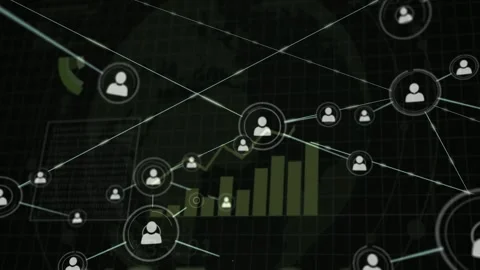 ANALYSING DATA switching, central node emitting links, linking nodes and 库存影片 332666966