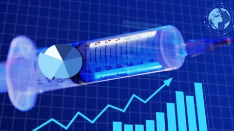 ANALYSING DATA text appearing, HUD overlays shifting over syringe, collecting, Stock Footage 335317103