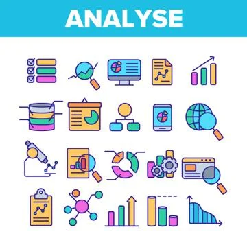 Analysing Data Vector Color Line Icons Set Stock Illustration