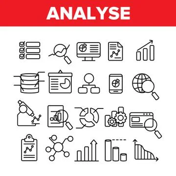 Analysing Data Vector Thin Line Icons Set Illustrazione stock