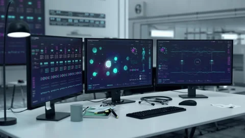 Analysing the virus bacteria structure using a futuristic computer program Stock Footage 304708229