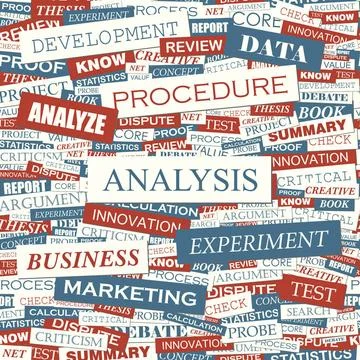 ANALYSIS ANALYSIS. Seamless pattern. Concept related words in tag cloud. C... Foto stock