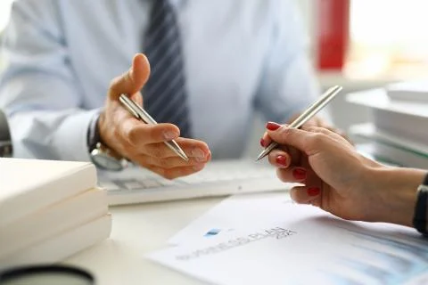 Analysis and forecasting of business plan for 2021 closeup. Stock Photos