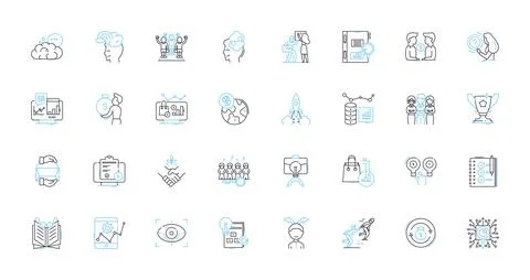 Analysis and graphs linear icons set. Metrics, Trends, Patterns, Visualization Stock Illustration