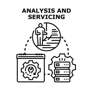 Analysis and servicing process for data management and technical support Stock Illustration