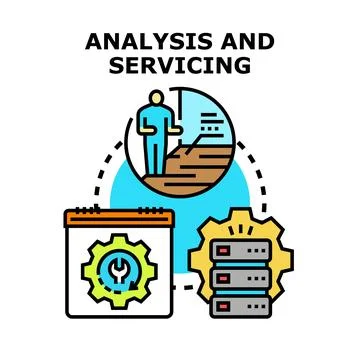 Analysis and servicing process for data management and technical support Stock Illustration