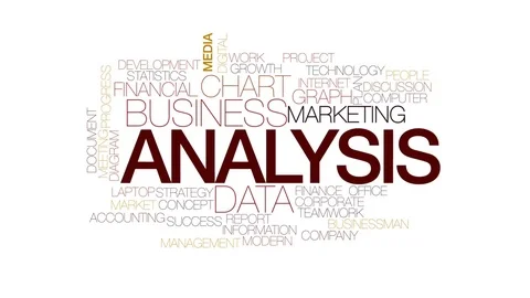 Analysis animated word cloud, text design animation. Kinetic typography. Stock Footage 72941890