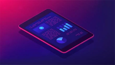 Analysis app for tablet 3d isometric vector illustration Stock Illustration