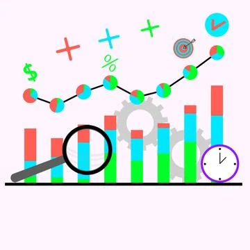 Analysis of chart for busines, regression and extrapolation conversion Stock Illustration