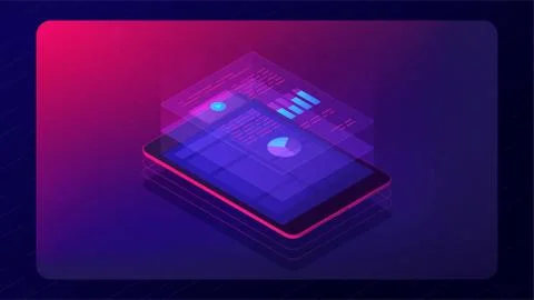 Analysis cloud app concept 3d isometric vector illustration Stock Illustration