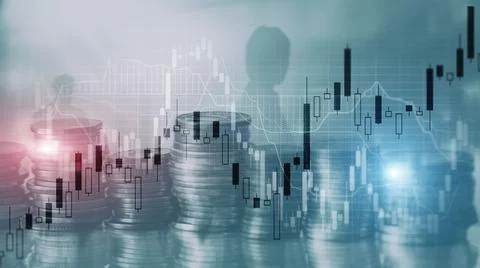 Analysis concept. Financial graph on city scape background double exposure Stock Illustration