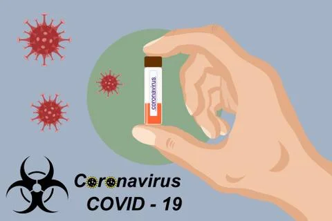 Analysis of a coronavirus sample in a bottle in human hands Stock Illustration