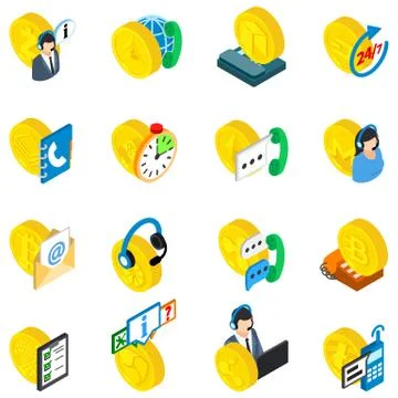 Analysis cryptocurrency icons set, isometric style Stock Illustration