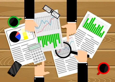 Analysis data chart and diagram. Team work business Illustrazione stock