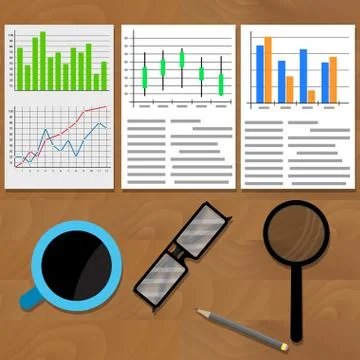 Analysis of data charts and graphs 스톡 일러스트