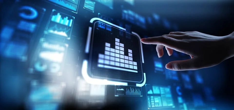 Analysis Data Evaluation and Insights Generation, projection on a virtual scr Stock Photos