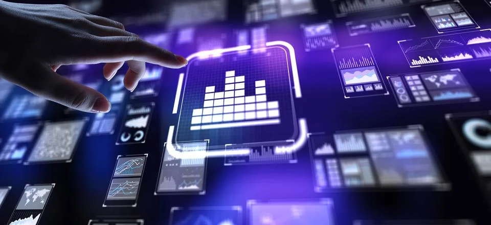 Analysis Data Evaluation and Insights Generation, projection on a virtual scr Stock Photos
