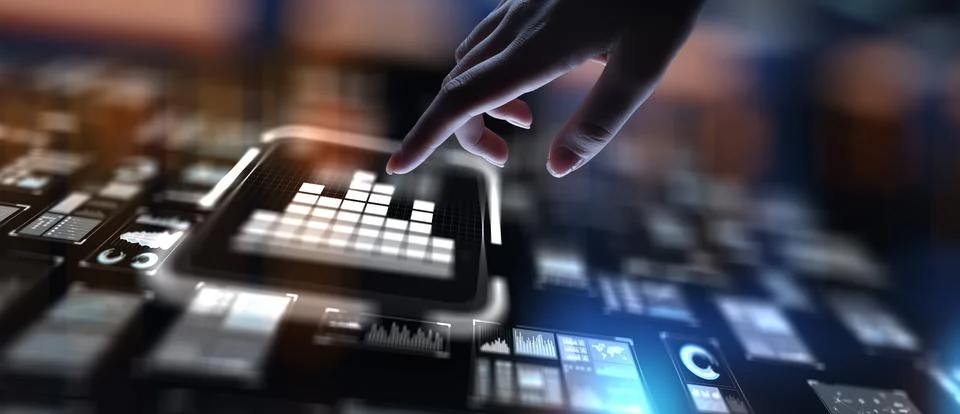 Analysis Data Evaluation and Insights Generation, projection on a virtual scr Stock Photos
