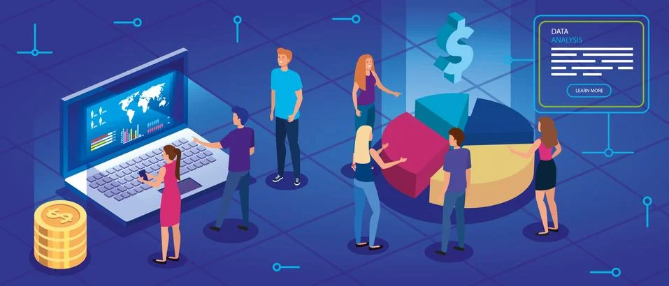 Analysis data with people and icons Stock Illustration