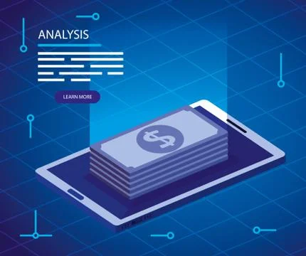 Analysis data with smartphone and bills stack Stock Illustration