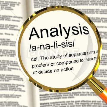 Analysis definition magnifier showing probing study or examining Stock Illustration