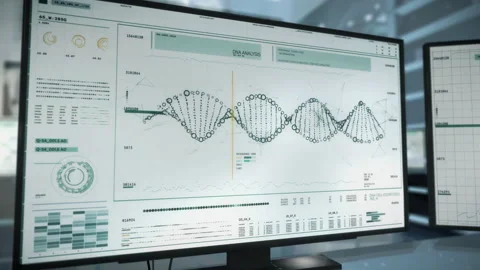 The analysis of the DNA string. Identifying any changes to the genetic code. Stock Footage 195715551