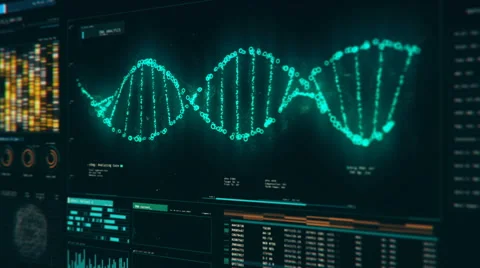 Analysis of DNA structure, molecules rotating on screen, genetic modifications Stock Footage