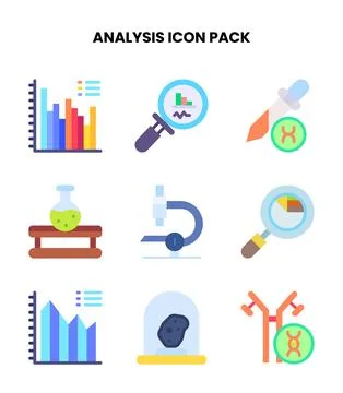 Analysis Flat Vector Icons Pack Stock Illustration