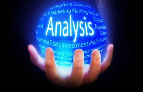Analysis globe in hand blue,concept background isolated black business Stock Illustration