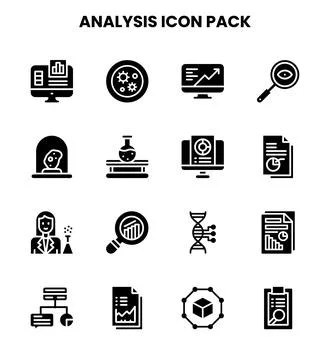 Analysis Glyph Graphics Icons Pack Illustrazione stock