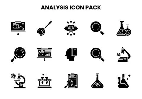 Analysis Glyph UI Icons Pack Stock Illustration