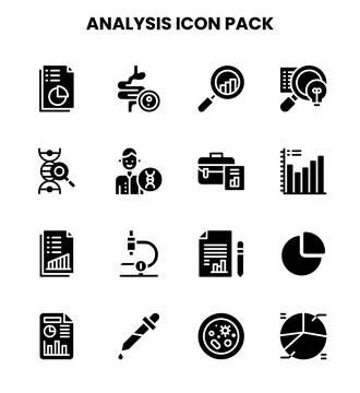 Analysis Glyph UI Icons Pack Ilustração Stock