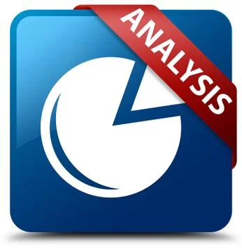 Analysis (graph icon) blue square button red ribbon in corner Stock Illustration